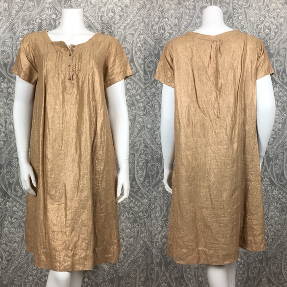 gold linen dress